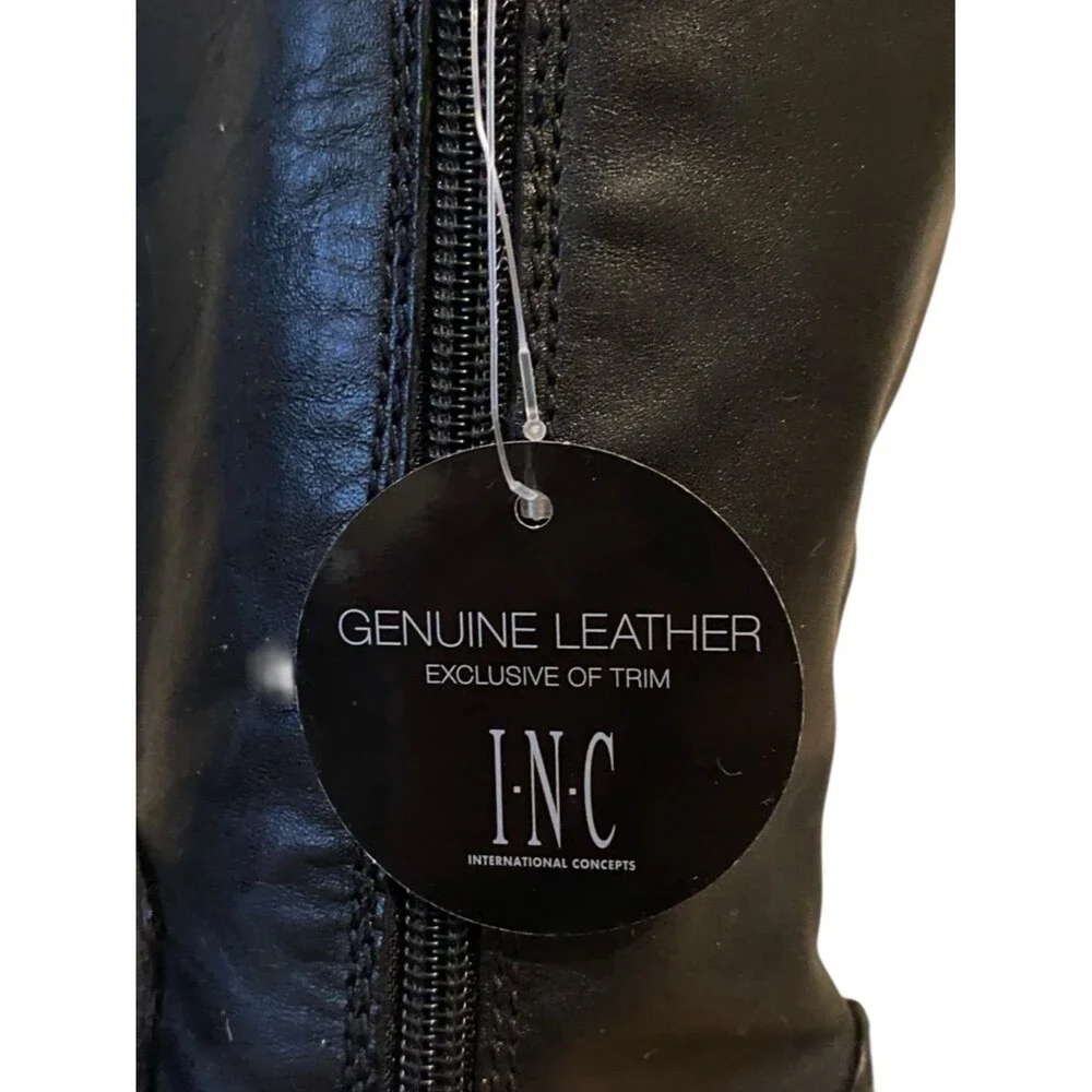 INC International Concepts Women's Fawne Black Leather Riding Boots NWOB Size 5